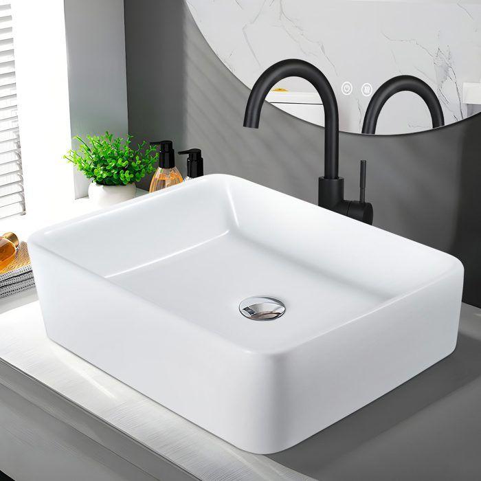 Lavabo Nettlife vasque à poser en céramique - vasque à poser carrée salle de bain blanche vasque 40x30x13cm