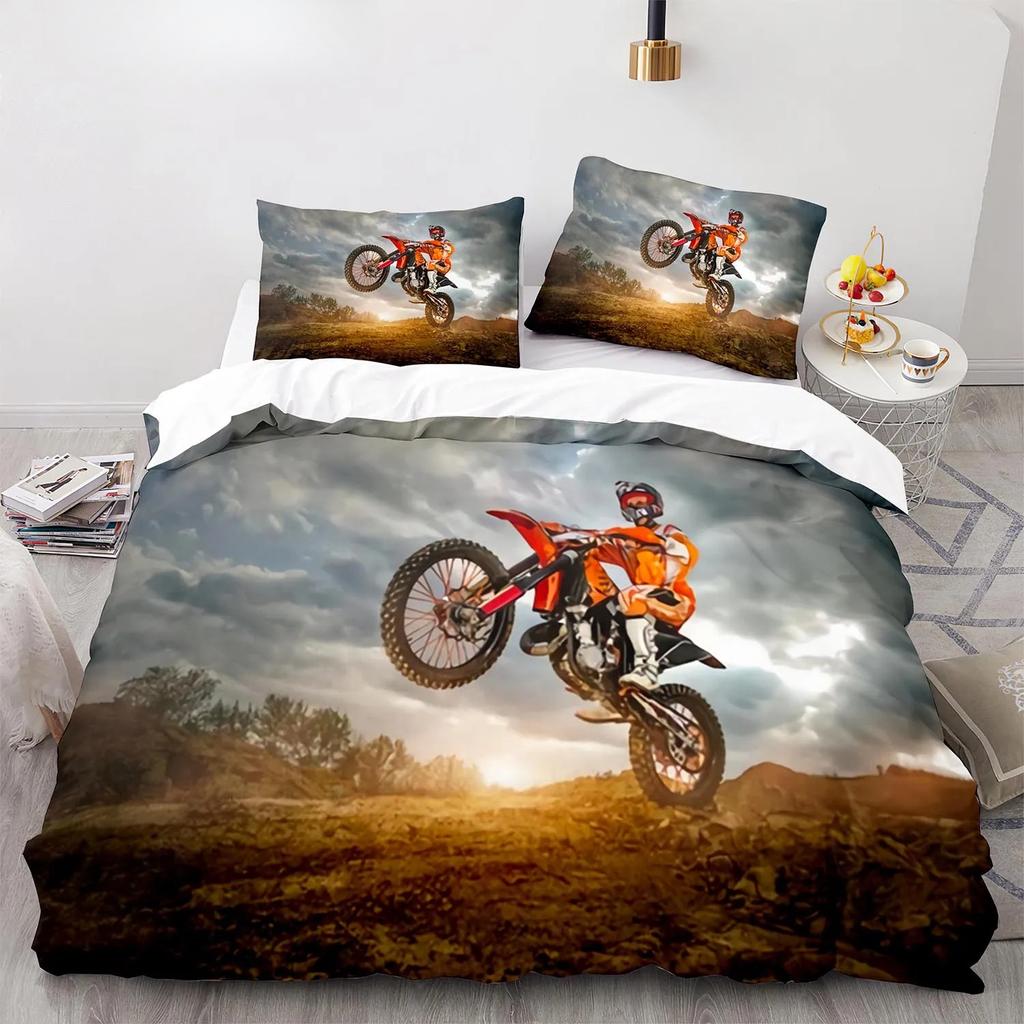 Dynamic Motocross 3D Printed Bedding Set Cozy Duvet Cover Set King Queen Twin Size Birthday Gift for Boys Bedroom Decoration