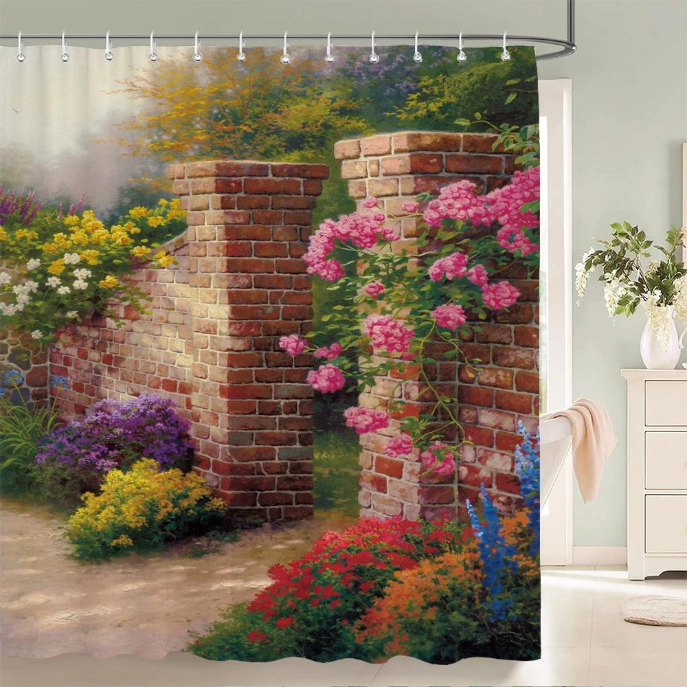3D European town rural forest landscape printing bathroom waterproof shower curtain polyester curtain home decoration curtains