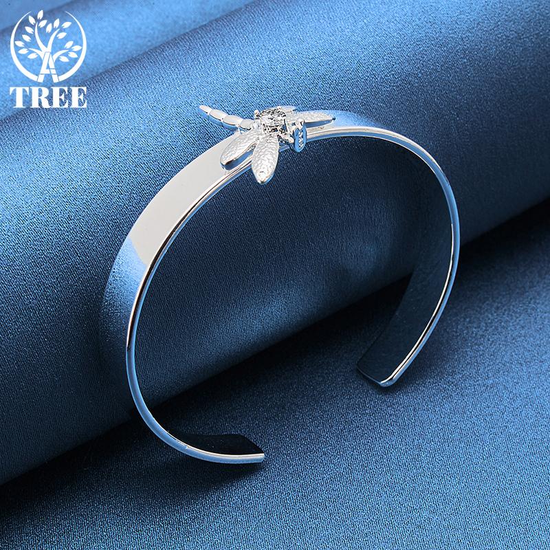 925 Sterling Silver AAA Zircon Dragonfly Smooth Bracelet Jewelry