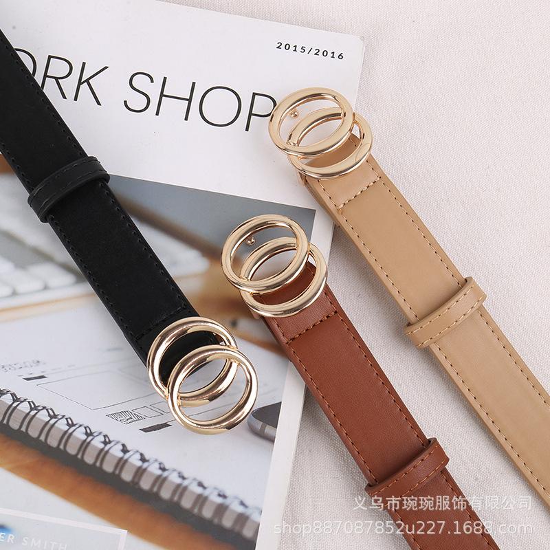 Fashion Double Ring Buckle Belt Personalized Women's Simple Belt Versatile Thin Wear Xiaohongshu