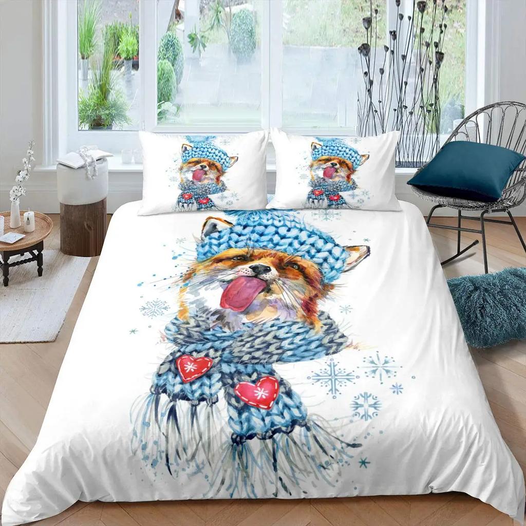 Watercolor Dog Bedding Set Cute Happy Colorful Puppy Duvet Cover Cartoon Bedding Decoration Queen for Women Children Girls Gift