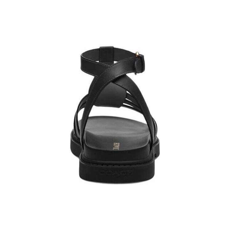 Coach Leather Buckle Closure Roman Sandals Women sandals Black CR866-BLK