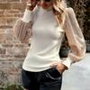 Women's Autumn and Winter Half High Neck Long Sleeve Pullovers Sequined Patchwork Knitted Top Female Long Sleeve Tops