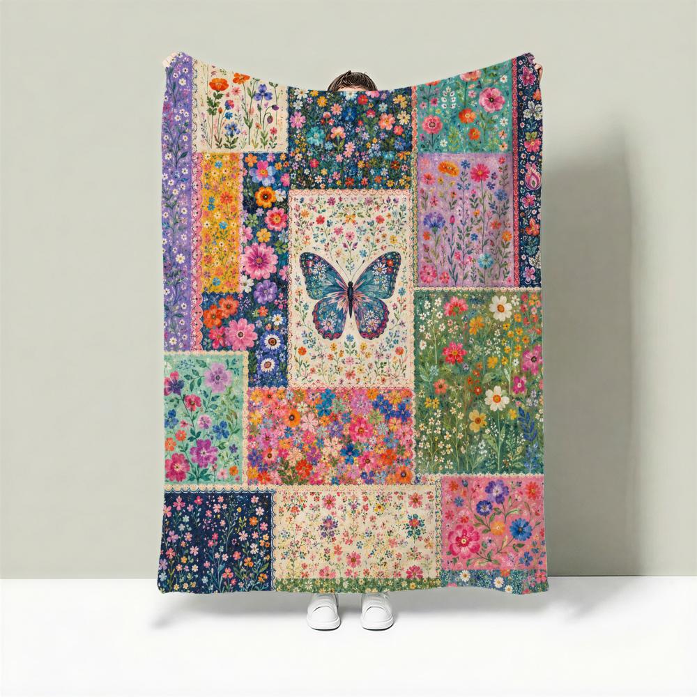 Country Patchwork Set Throw Lightweight 240G Flannel Blanket Soft Skin-Friendly For Summer Cooling