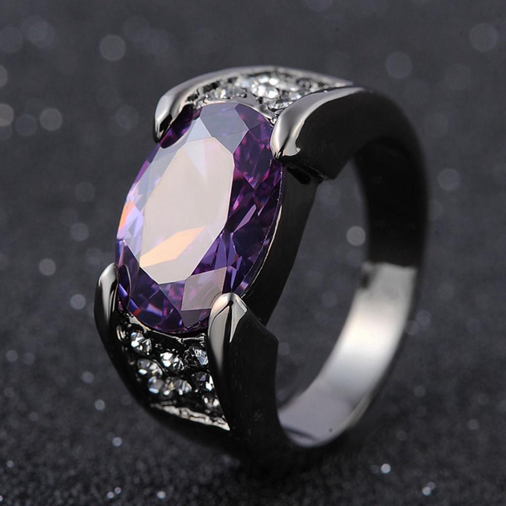 Black Gun Color Gold Ring with Inlaid Ruby for Party or Wedding Size 8