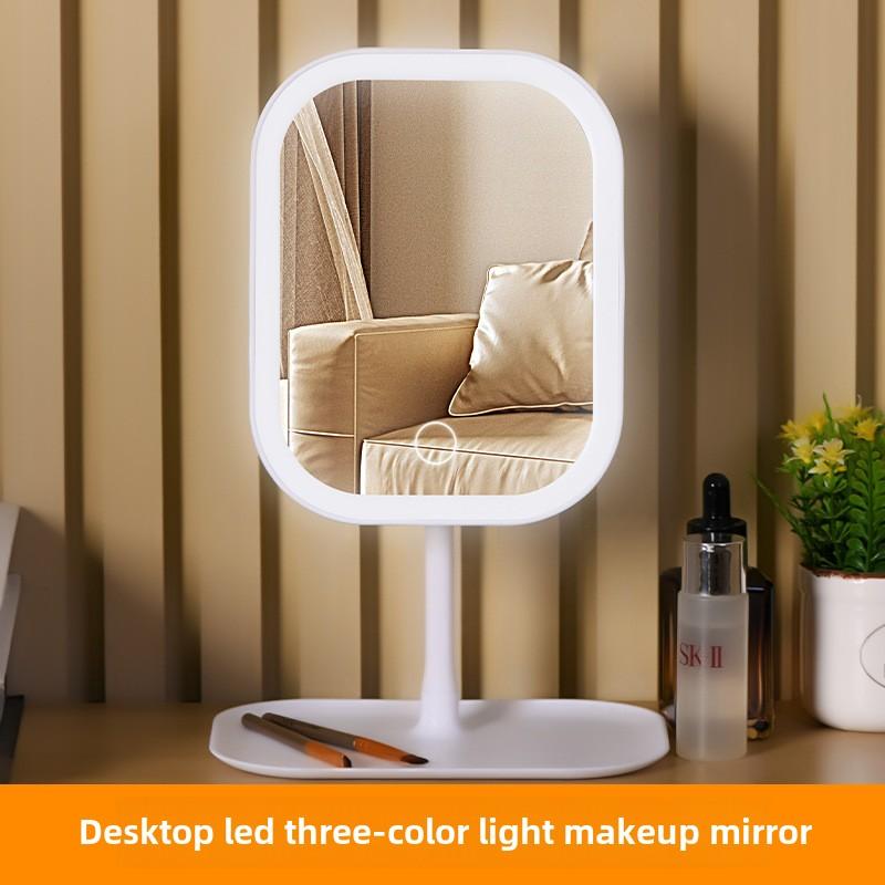 LED Schminkspiegel Intelligent Einstellbares Dreifarbiges Licht Schminkspiegel Desktop Fülllichtspiegel One-Touch-Lademodell