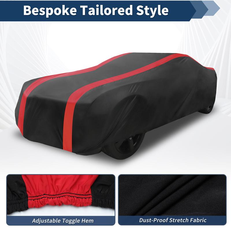 Motoforti Car Cover Waterproof All Weather for Chevrolet Camaro Black Red Stretch Fabric