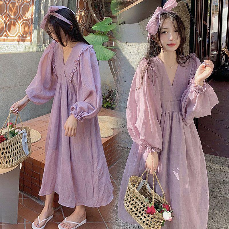 Maternity Spring Dress Fashion Set Baby Doll Dress Spring Autumn High-End Fairy Maternity Dress