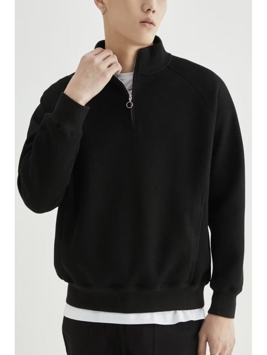 

Мужской свитер из японской шерсти в стиле ретро с полумолнией на весну и осень 2023 года L чёрный