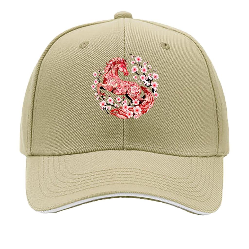Lunar New Year Asian Horse Blossom Art Sandwich Baseball Cap Sun Cap Outdoor Workouts Hat
