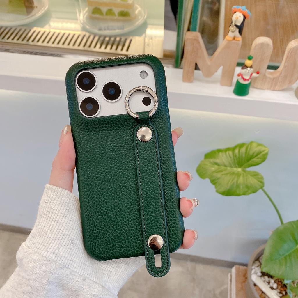 Lychee Ring Holder Stylish Wristband PU Leather Phone case For iPhone 17 Pro Max 16 Plus 15 14 13 12 kickstand Shockproof Cover