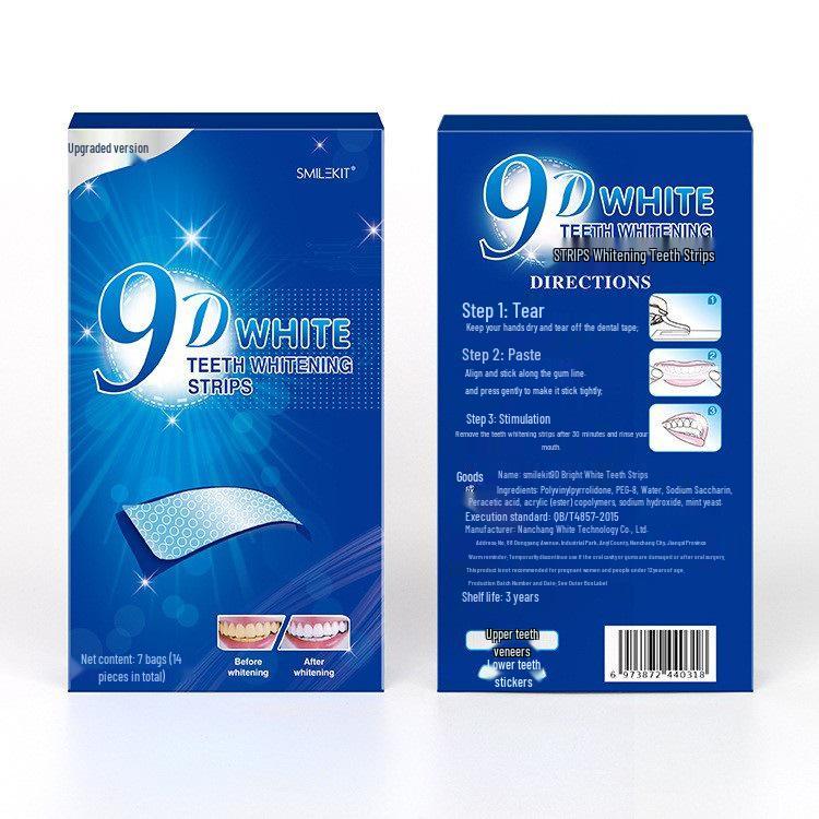 In Stock: 9D Teeth Whitening Strips - Remove Yellowing, Whiten, Clean, Tartar Removal, Dazzling and Bright White for Students.