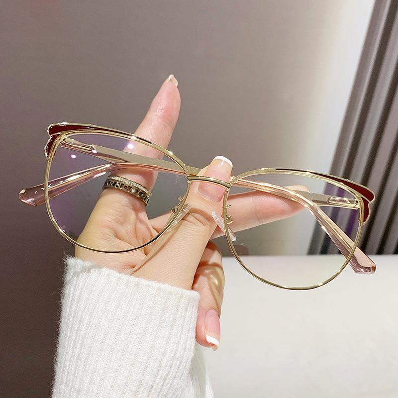 Blue Light Blocking Glasses Women Oversized Eyeglasses Clear Cat Eye Computer Myopia Glasses Safety Eyewear Alloy Spectacles -2
