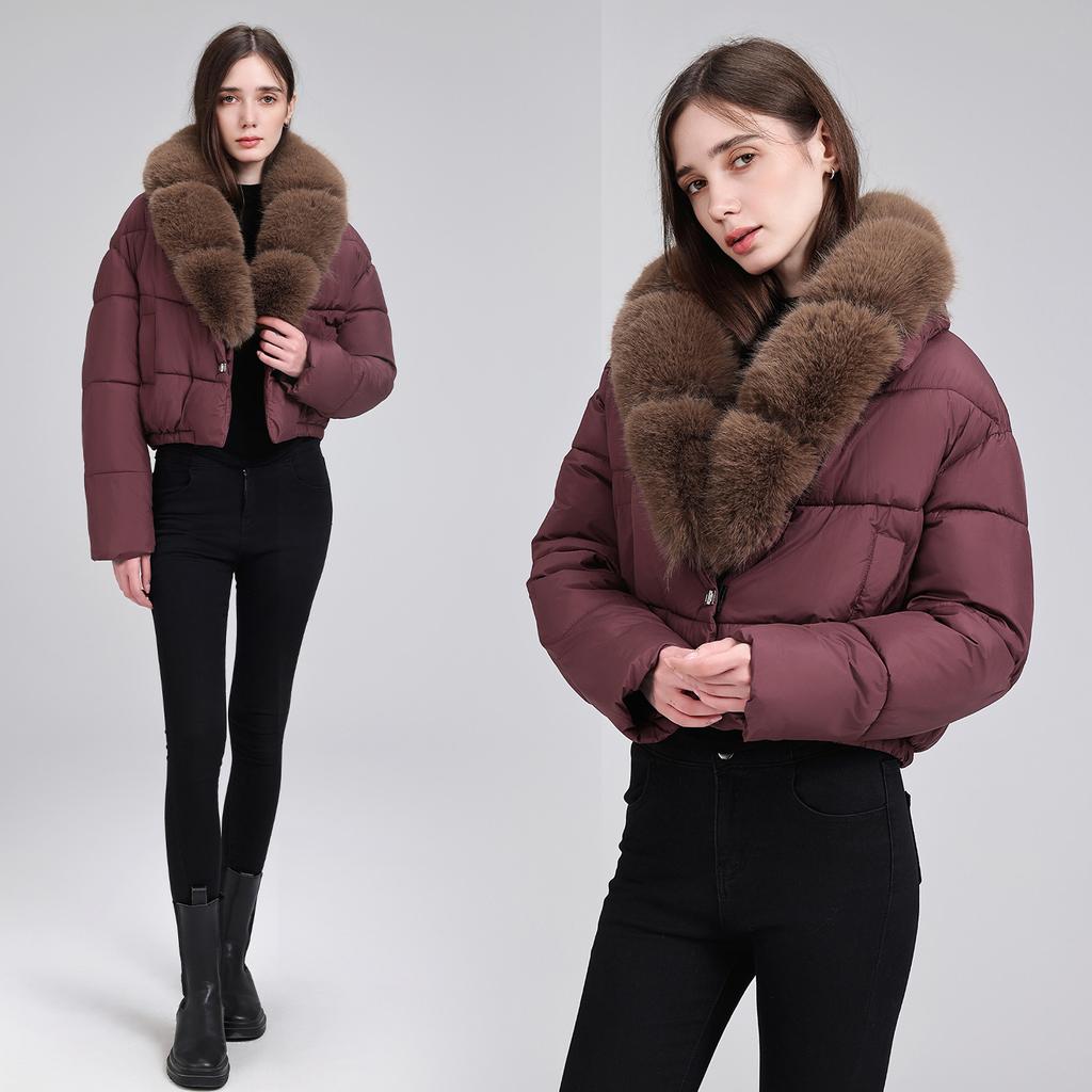 Maillard style big fur collar short cotton-padded clothes women's winter thickened warm waist cotton-padded jacket winter cotton-padded clothes