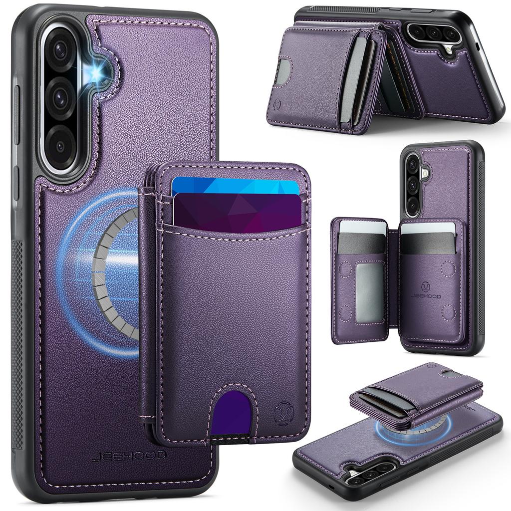 For Samsung Galaxy A36 5G Magnetic Case JEEHOOD J10 Leather Back Phone Cover with Detachable Card Holder Kickstand