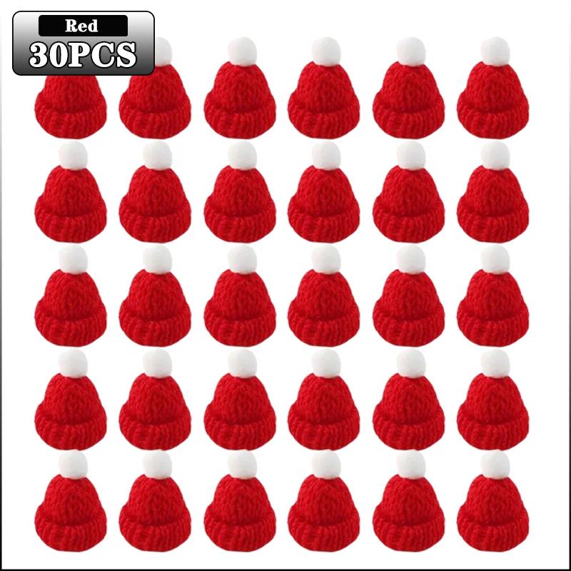10-100PCS Mini Christmas Tree Ornaments Hats and Scarves Red Green Knit Yarn Pom Pom Holiday Hanging Decor Party Accessories