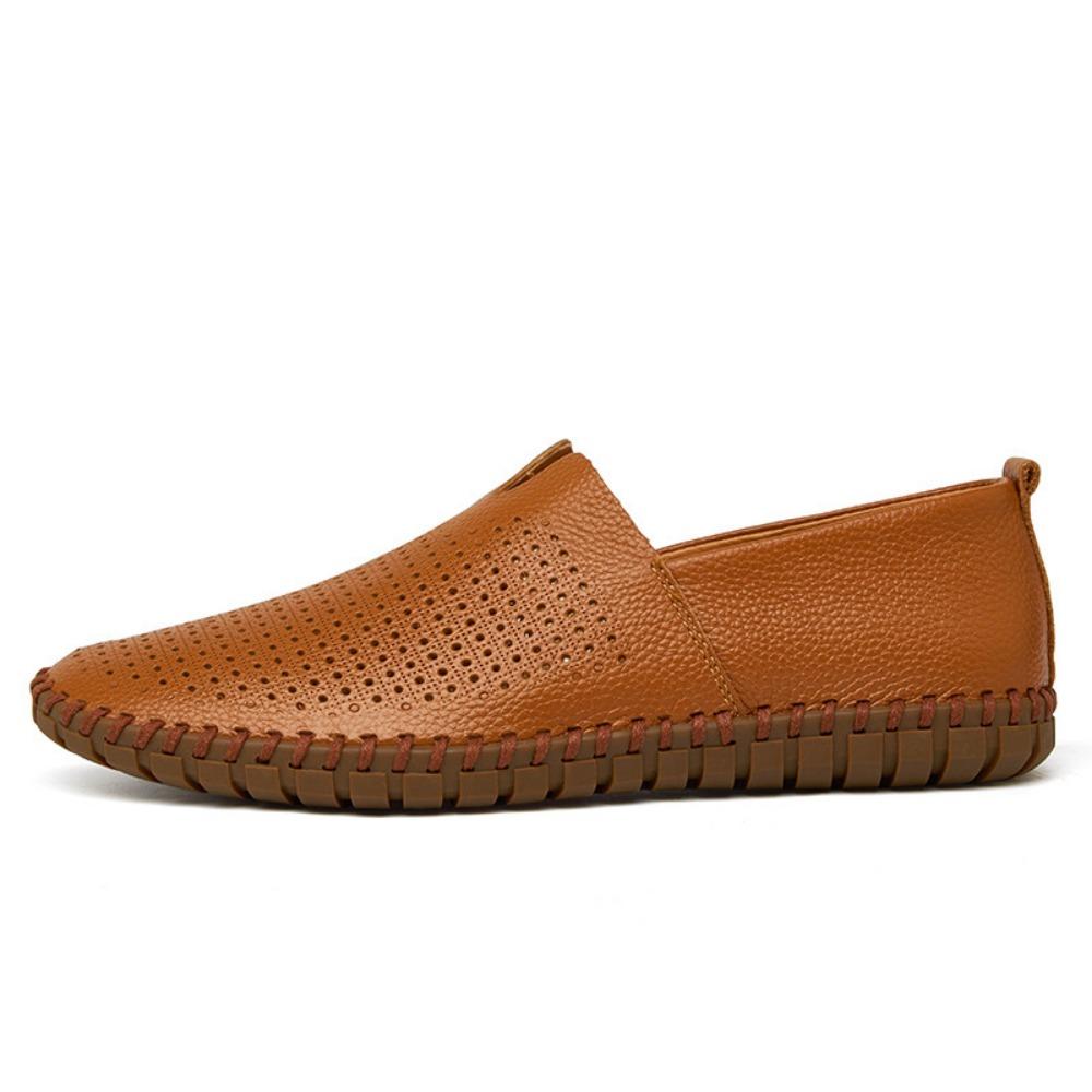 Breathable Mens Leather Shoes 2024 New Casual Shoes Autumn Flat Heel Solid Color Loafers