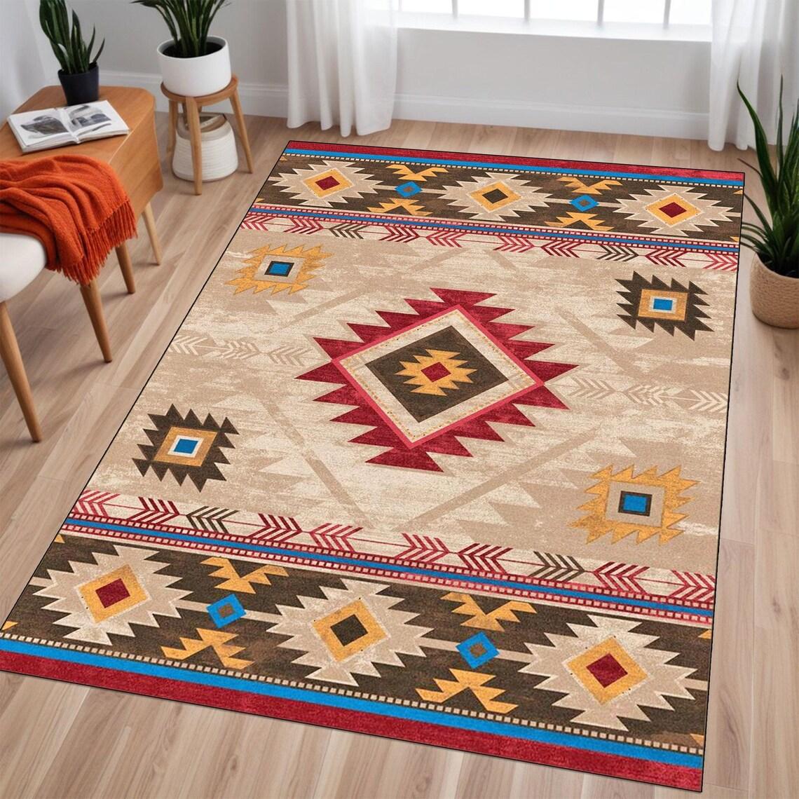 

Southwestern Rug, Aztec Tribal Area Rug, Geometric Native American Design, Western Rug, Washable Boho Rug, Ethnic Area Carpet 40x60CM