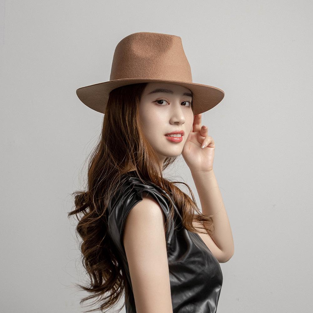 Europe, America autumn and winter new fashion leisure crown top short brim wool jazz hat outdoor shopping concave top hat
