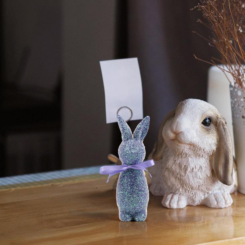 Easter Bunny Flocked Small Decorative Standing Rabbit Statues With Bow Tie Spring Tabletop Centerpiece For Living Room Home