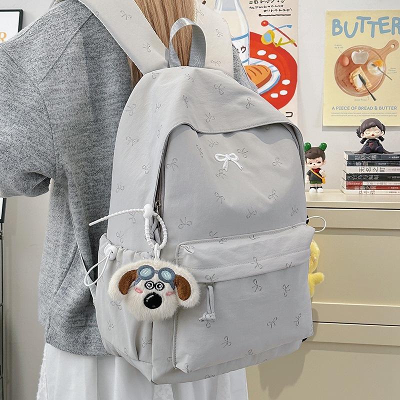 Schoolbag Backpack Large Capacity Backpack Simple Female Casual Japanese Bow Junior High School Student College Student Versatile Commuter School Bag