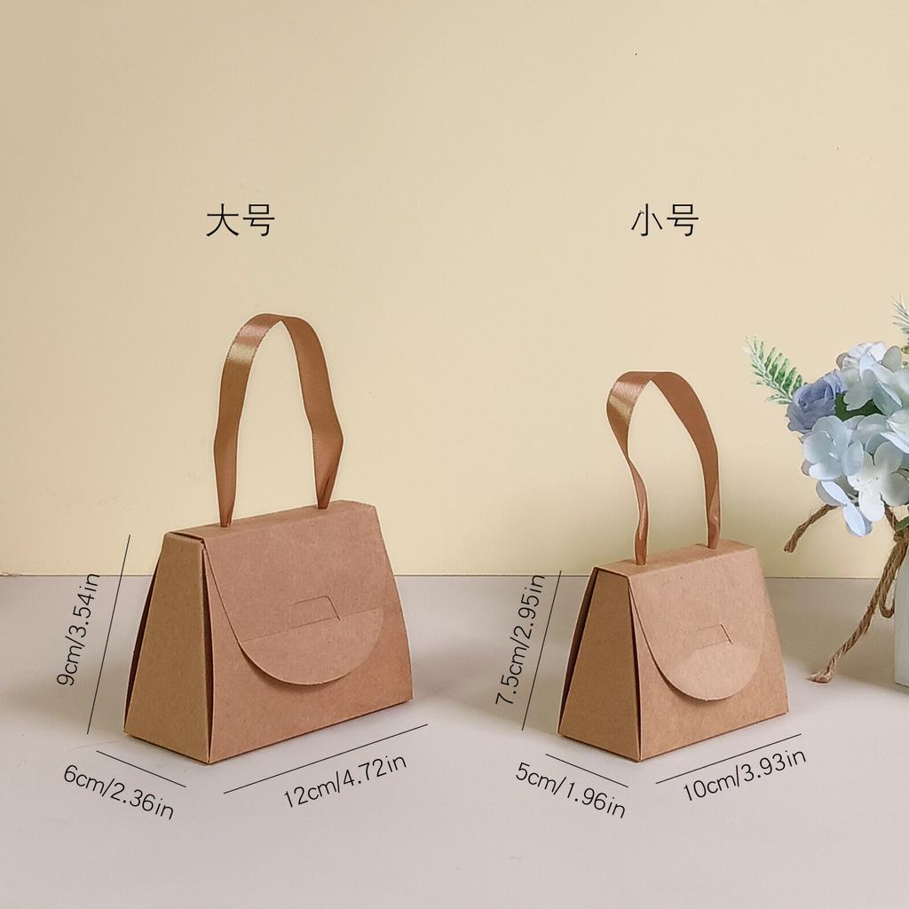 30pcs Small Handbag Style Gift Bags With Ribbon Handle Kraft White Paper Candy Bags For Wedding Party Favor Packaging