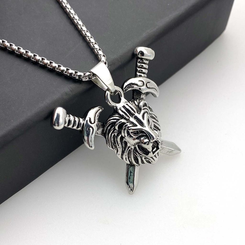 Necklace Retro Men's Ax Lion Non-fading Punk Pendant