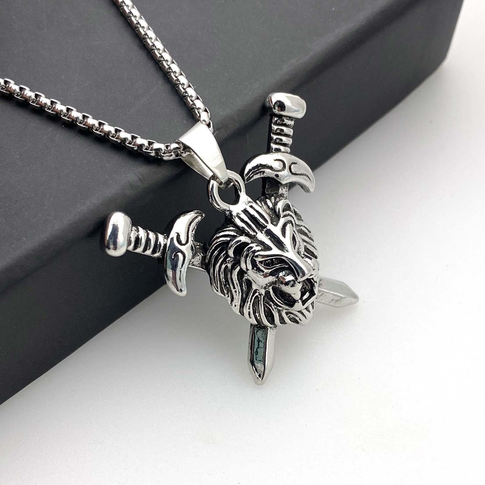 Necklace Retro Men s Ax Lion Non-fading Punk Pendant 50CM(Necklace Size)