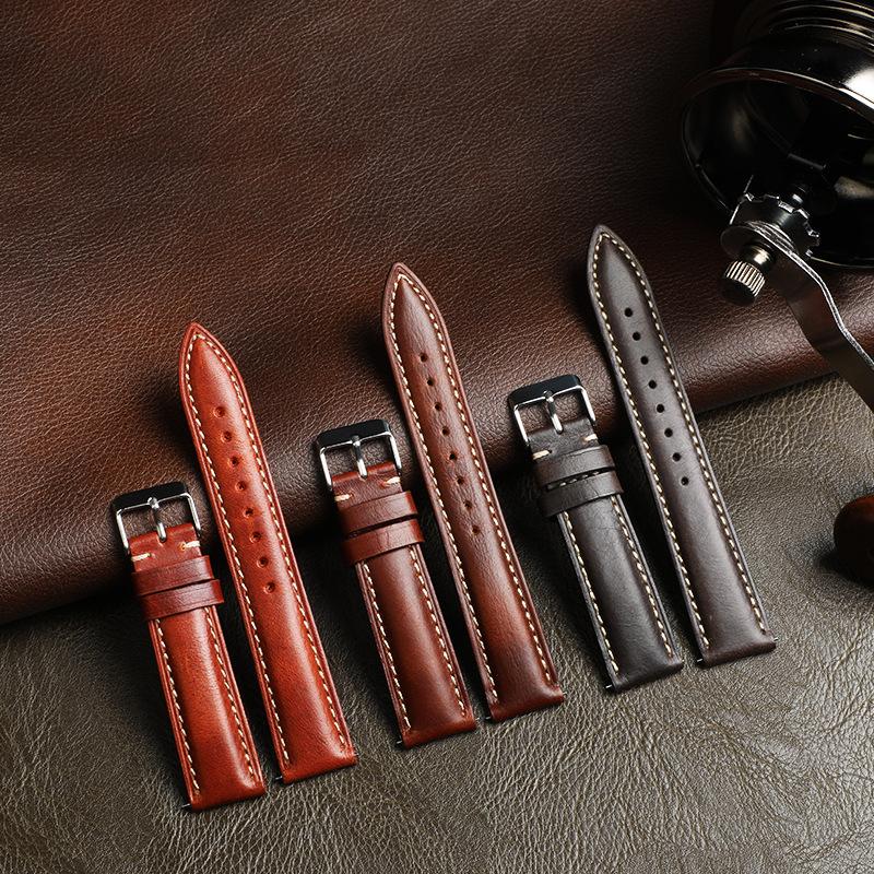 Oil Wax Leather Pointed Tail Strap First Layer Cowhide Retro Real Cowhide Switch Quick Release Smart Strap Universal