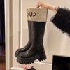 Thick-soled color-matching boots for women's 2025 autumn and winter new Xiaoxiangfeng tall knight boots, small but knee boots