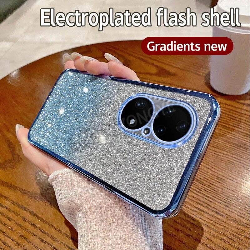 For Huawei P50 Pro Case Electroplating Soft Glitter TPU Cell phone Back Cover Huawei P50Pro Phone Casing For Girl Woman