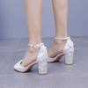 Women White Silk High Heels Summer Peep Toe Buckle Strap Bridal Wedding Dress Sandals