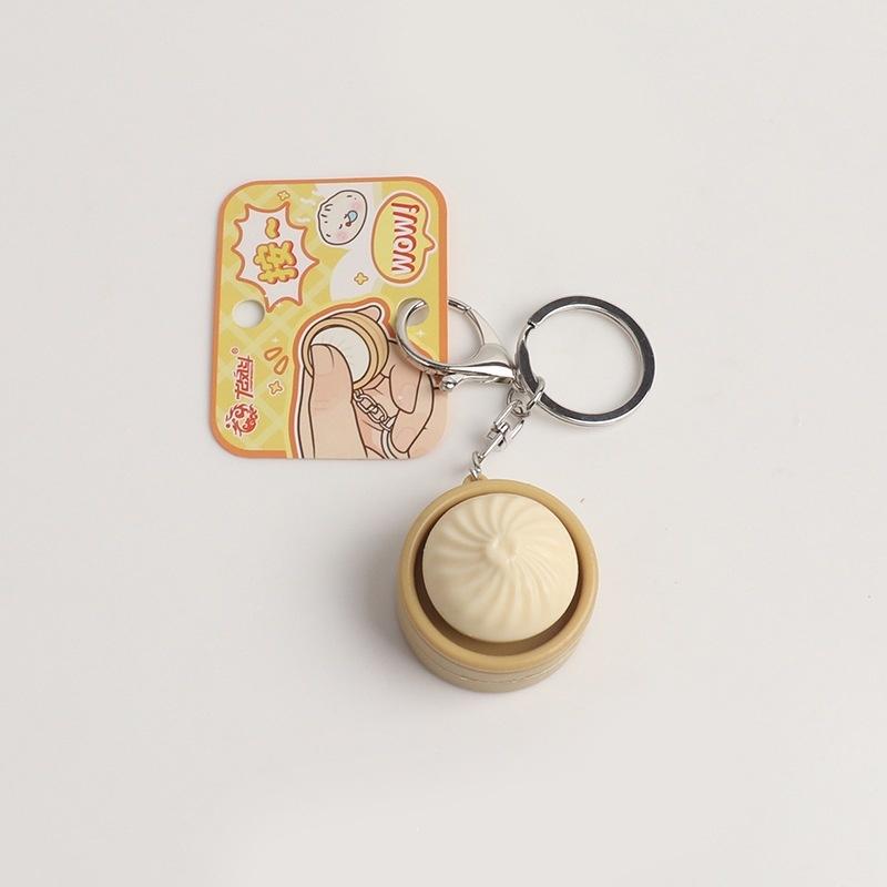 Cute Steamed Bun Press Keychain Realistic Dimsum Design Stress Relief Fidget Toy For Office School For Adult And Kids