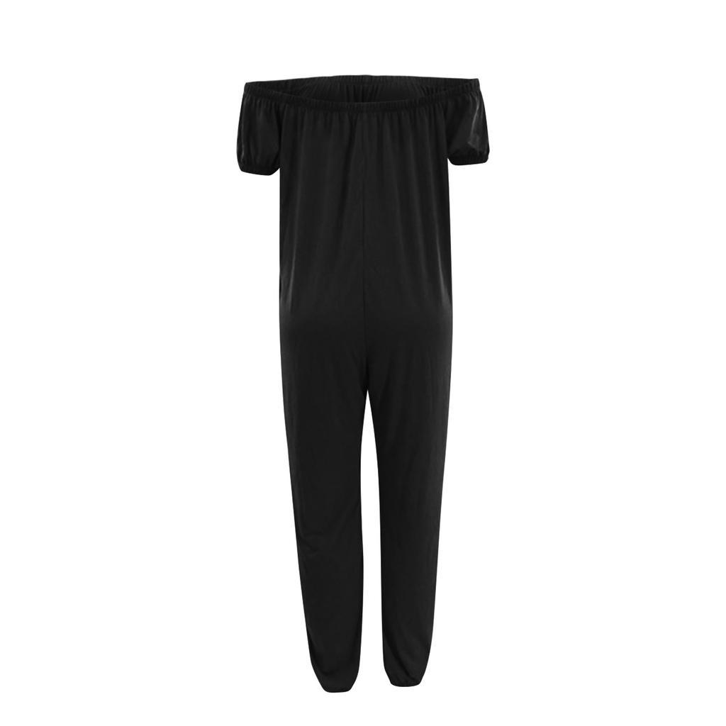 Lässige Damen-Overalls mit einer Schulter, kurzen Ärmeln und Taschen, weiten langen Overalls