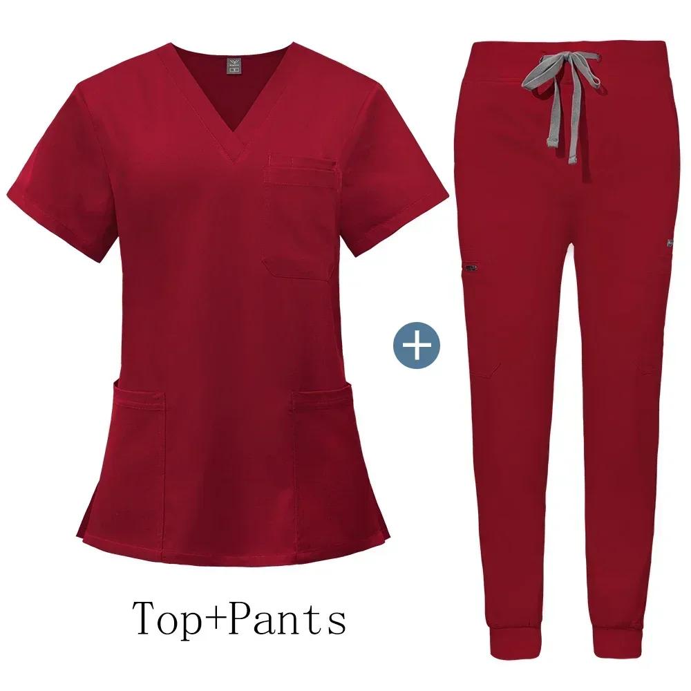Unisex Nursing Accessories Hospital Medical Clothing for Women Niaahinn Uniform Short Sleeved V-neck Top Jogging Pants Suit Soft