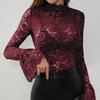 European and American Cross-Border 2026 New Style Sexy Paisley Lace Slim Fit Flared Sleeve Top for Women