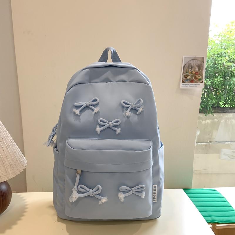Large Capacity Student Bag Solid Color Women's Bow Backpack for Girls Computer Bag