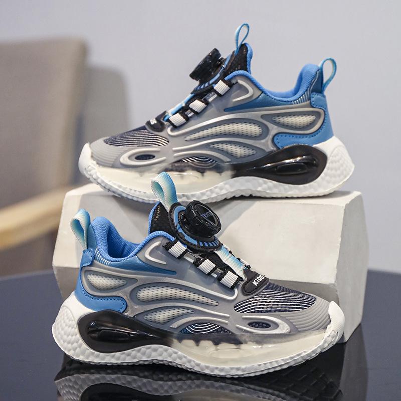 Children's sports shoes leather students autumn and winter new mesh shoes boys running shoes lightweight wear-resistant button casual shoes
