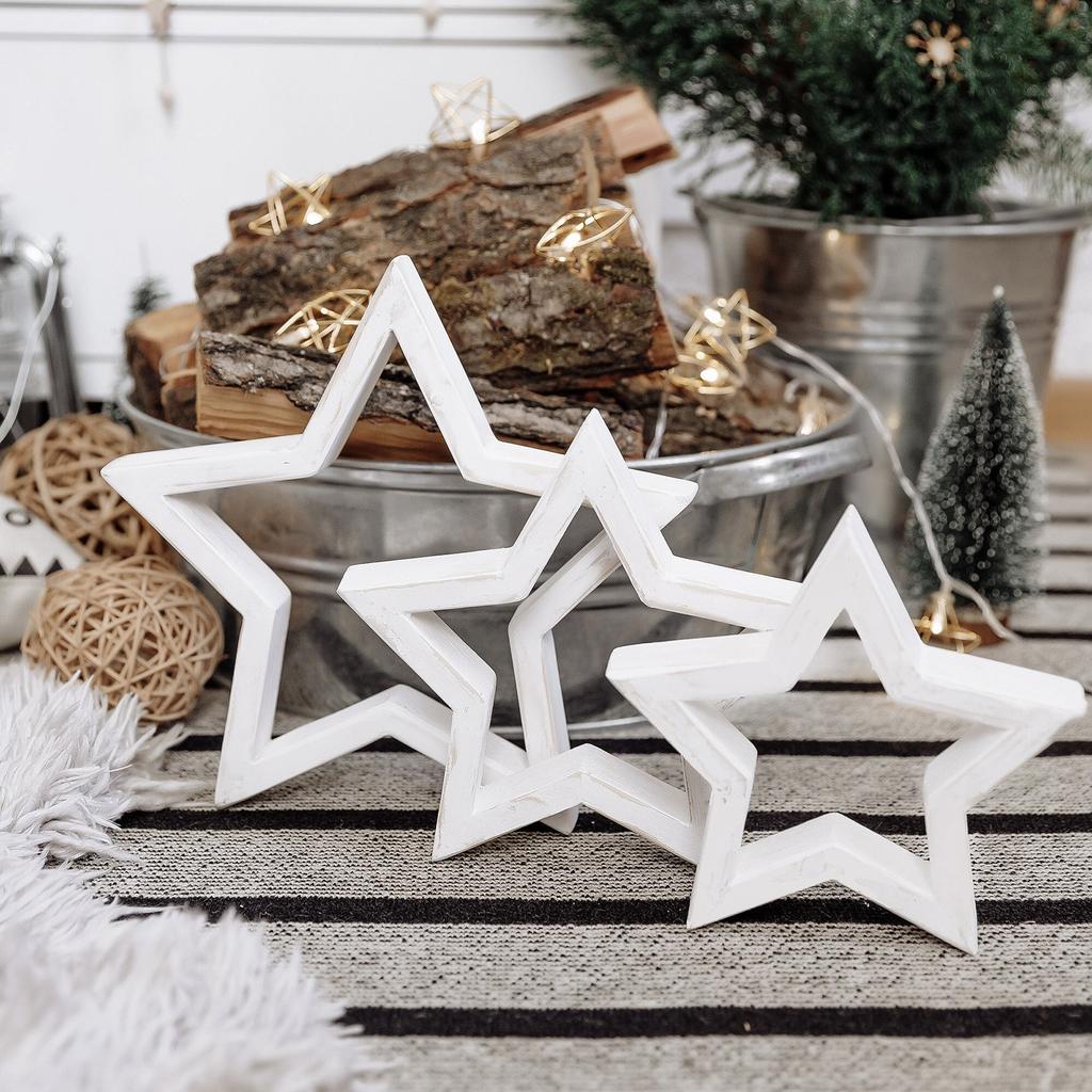 Christmas Decoration Props Ornaments Wooden Five-pointed Star Wall Star Pendant Festive Atmosphere Decoration