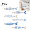 Decorative Wall Art for Patio 6Pcs/Set Wooden Fish Decor, Beach House Decoration, Blue And Seaside Holiday Accessories White Coastal Home Living Room