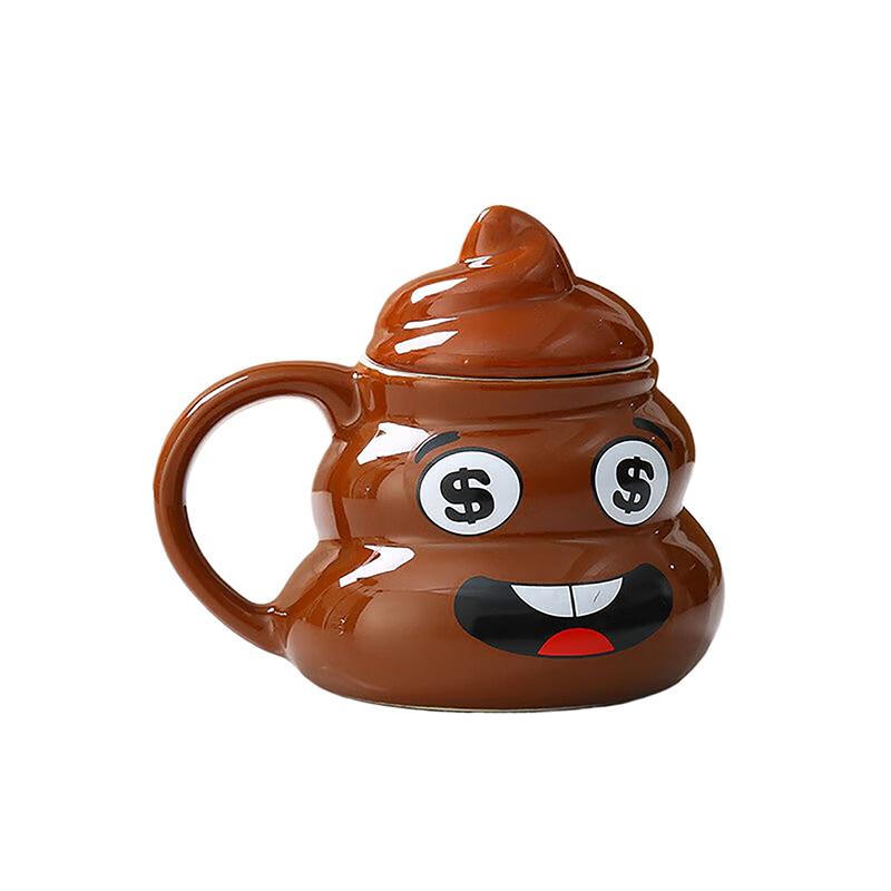 500ml Lustige Kacktasse Neuheit Keramiktasse mit Deckel Braune Kackförmige Kaffeetasse Urkomisches Trinkgeschirr Tasse Ideale Geschenke für Freunde