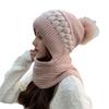Korean Style Winter Warm Thickened Knitted Wool Hat Set Ear Protection Fleece Lined Cold Proof Neck Warmer Hat and Scarf Integrated
