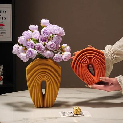 Ceramic Vase Geometric Folds Sector Sector Flower Vase Hollowed-out Ceramic Handicrafts Home Decoration Accessories