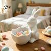 3D Printed Rabbit Bowl Easter Bunny Candy Bowl, Cute Holding Figurine, DIY Paintable White Desk Blank Decor for Living Room Office, Versatile Trinket