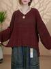 Dimanaf 2025 Sweater Autumn Bat Winter Women Solid V-Neck Sweaters Knitting Loose Red Sweater