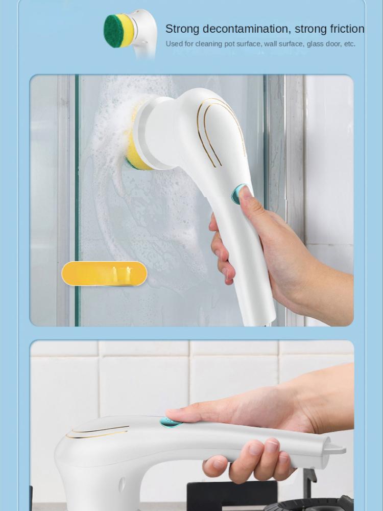 Electric Cleaning Brush 5 Brush Heads Cleaner Multifunctional Cleaning Pots and Dishes Kitchen Bathroom Bathtub Glass