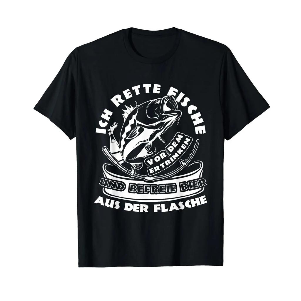 Rette Fish Amp Free Beer Angler Fishing Saying T Shirt Vintage Breathable Top For Everyday Wear Homme Slightly Graphic