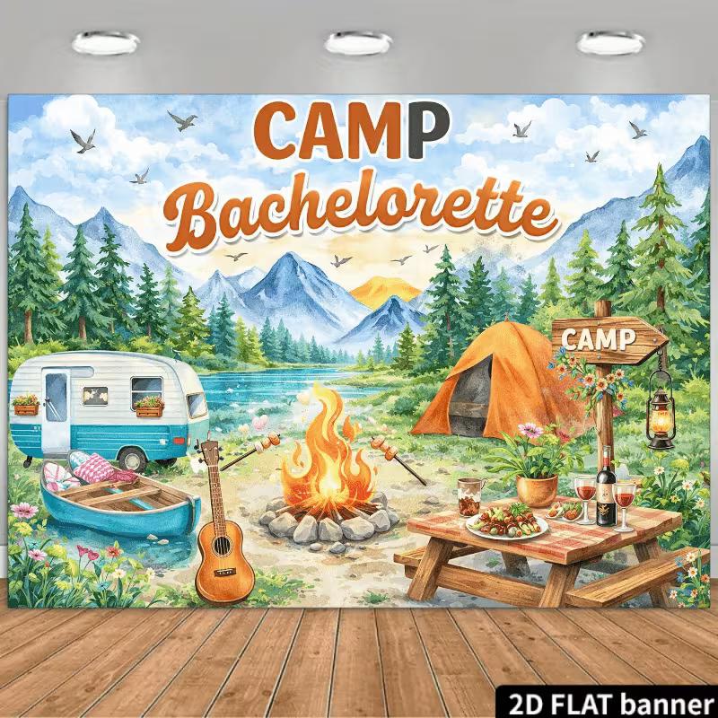 

2D Camp Bachelorette Party Backdrop Rustic Camping Scene Decor 47.2x31.5inch/120*80cm