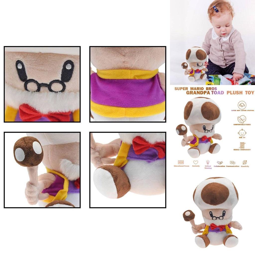 10" Super Mario Toad Mushroom Old Man Plush Toy Soft Doll For Kids And Collectors